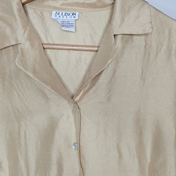 Vintage Allison Taylor 100% Silk Button Front Blouse Champagne Gold Size Large - Picture 2 of 5